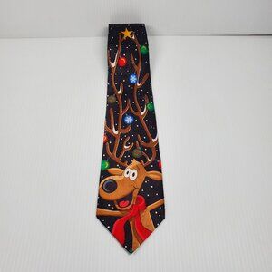 Hallmark Yule Tie Greeting Silk Necktie Reindeer & Christmas Ornaments Tie